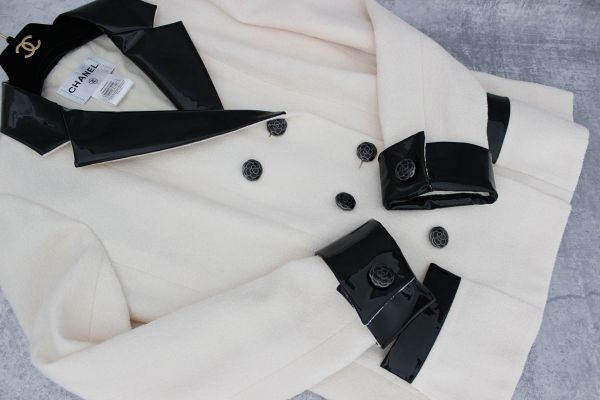 Chanel Ivory Jacket with Black Patent Leather Trim 40 #3