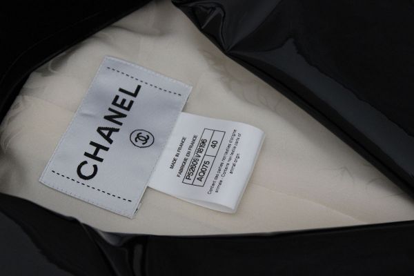 Chanel Ivory Jacket with Black Patent Leather Trim 40 #8
