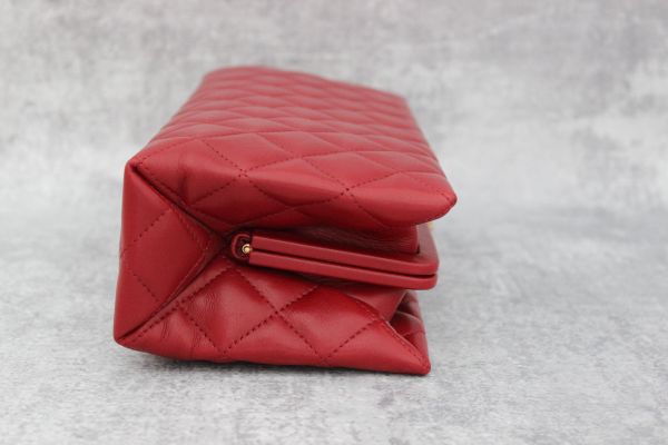 Chanel Red Quilted Lambskin Clutch #7