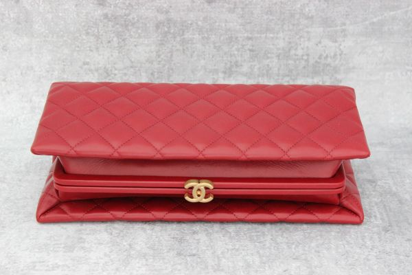 Chanel Red Quilted Lambskin Clutch #9