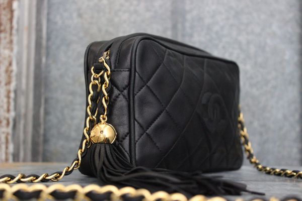 Chanel Vintage Black Quilted Lambskin Small Camera Bag Tassel #2