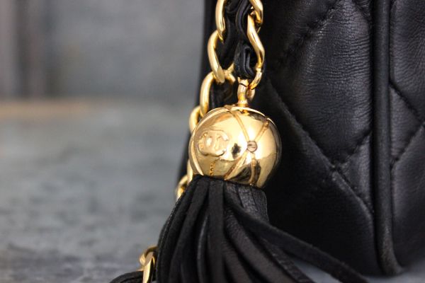 Chanel Vintage Black Quilted Lambskin Small Camera Bag Tassel #3