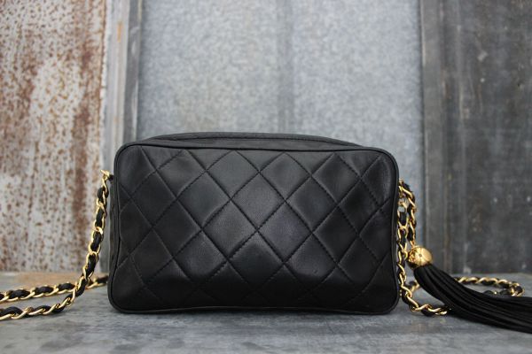 Chanel Vintage Black Quilted Lambskin Small Camera Bag Tassel #4