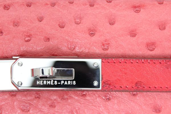 Hermes Red Ostrich 32cm KELLY Bag Palladium #8