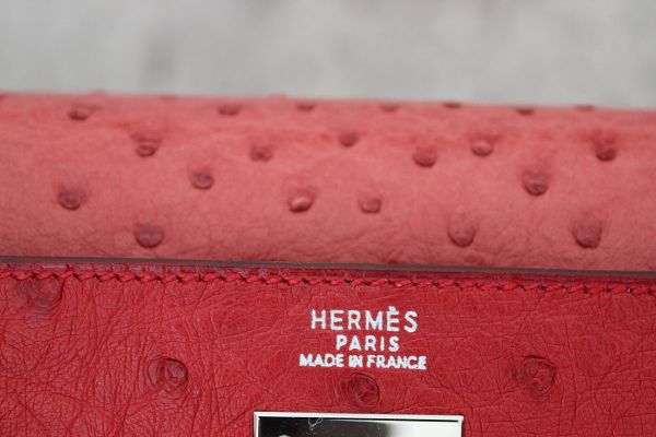Hermes Red Ostrich 32cm KELLY Bag Palladium #22