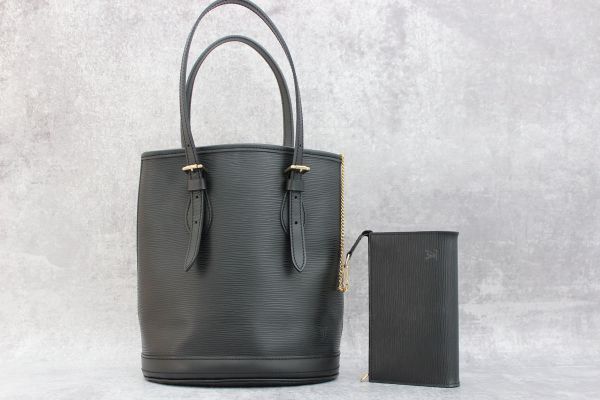 Louis Vuitton Black Epi Leather Petit Bucket with Pouch