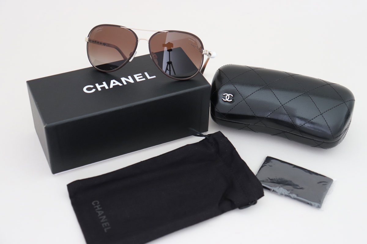 CHANEL サングラス　4219-Q CHANEL Lambskin Aviator Chain Sunglasses 4219-Q Grey 1519582