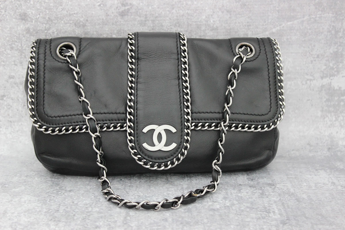 Chanel Black Lambskin Chain Me Around Flap Bag