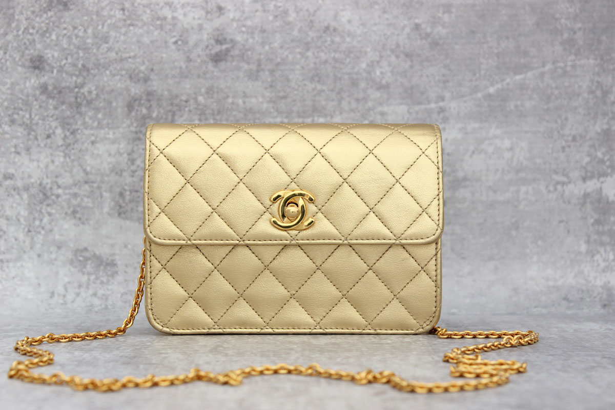 Chanel Gold Quilted Lambskin Mini Flap Bag