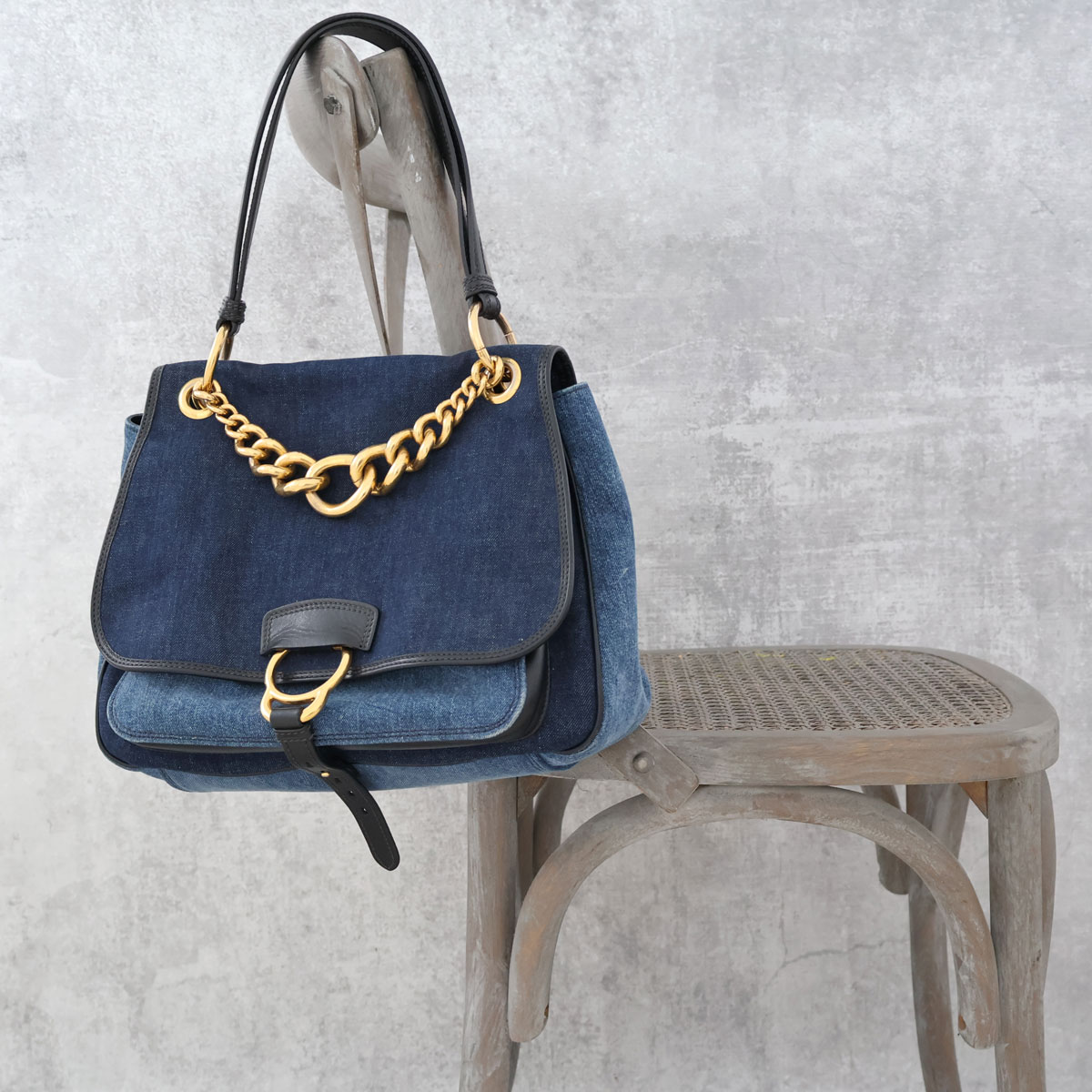 Miu Miu Denim Dahlia Chain Top Handle Bag at Jill's Consignment
