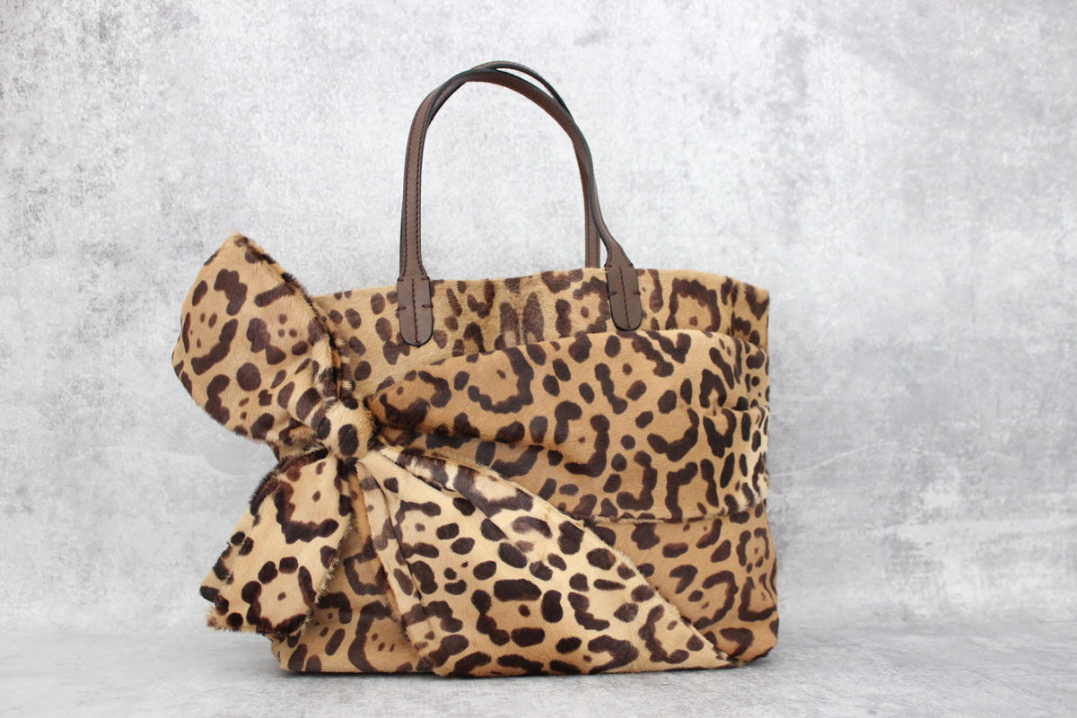 Valentino Leopard Print Calf Hair Bow Tote